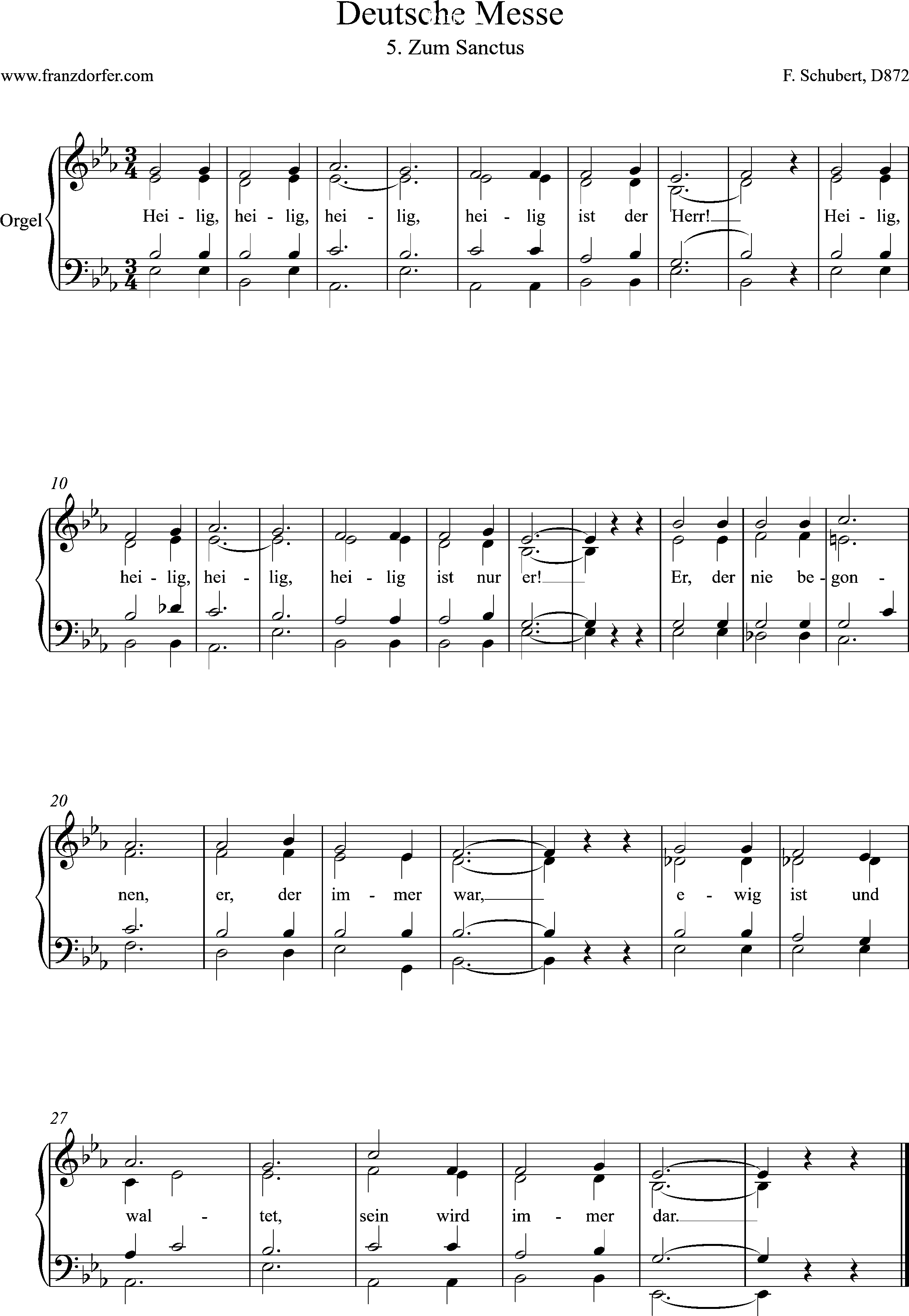 Orgelnoten, Deutsche MEsse, 5- Sanctus
